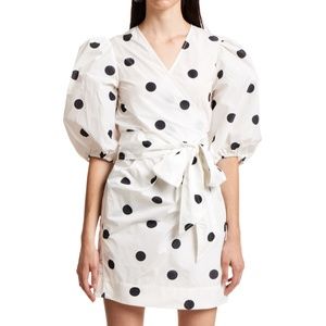 GANNI Polka Dot B&W Wrap Mini Dress 2